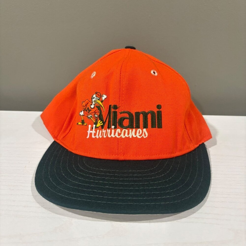 Vintage Miami Hurricanes Snapback Hat Orange & Black Embroidered Logo 90s